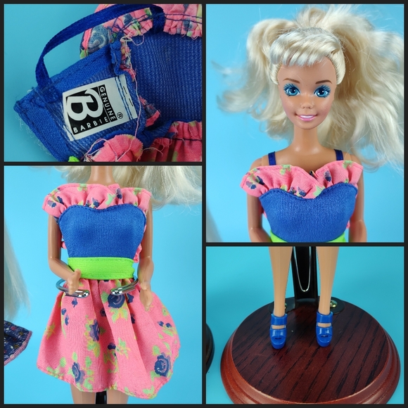 Mattel 90s 2 Superstar Barbie Dolls Bleach Blonde Hair Blue Purple Eyes +Outfits - Picture 10 of 12